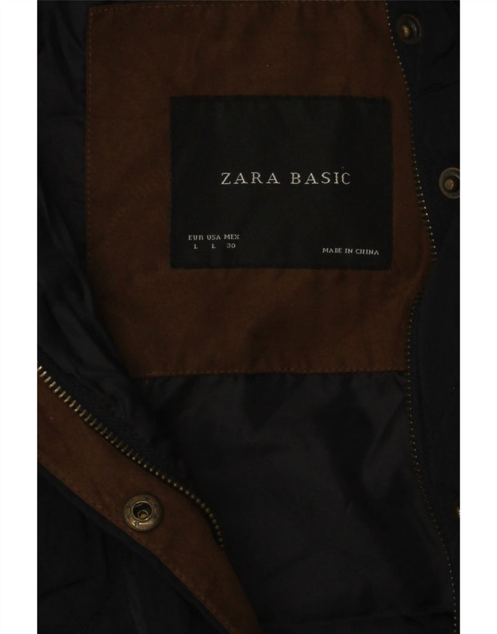 Zara Damen Steppweste UK 14 Large Marineblau Colourblock Polyester