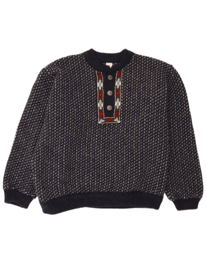 Walbusch Herren-Pullover mit Knopfkragen, EU 52, groß, marineblau, geometrisch