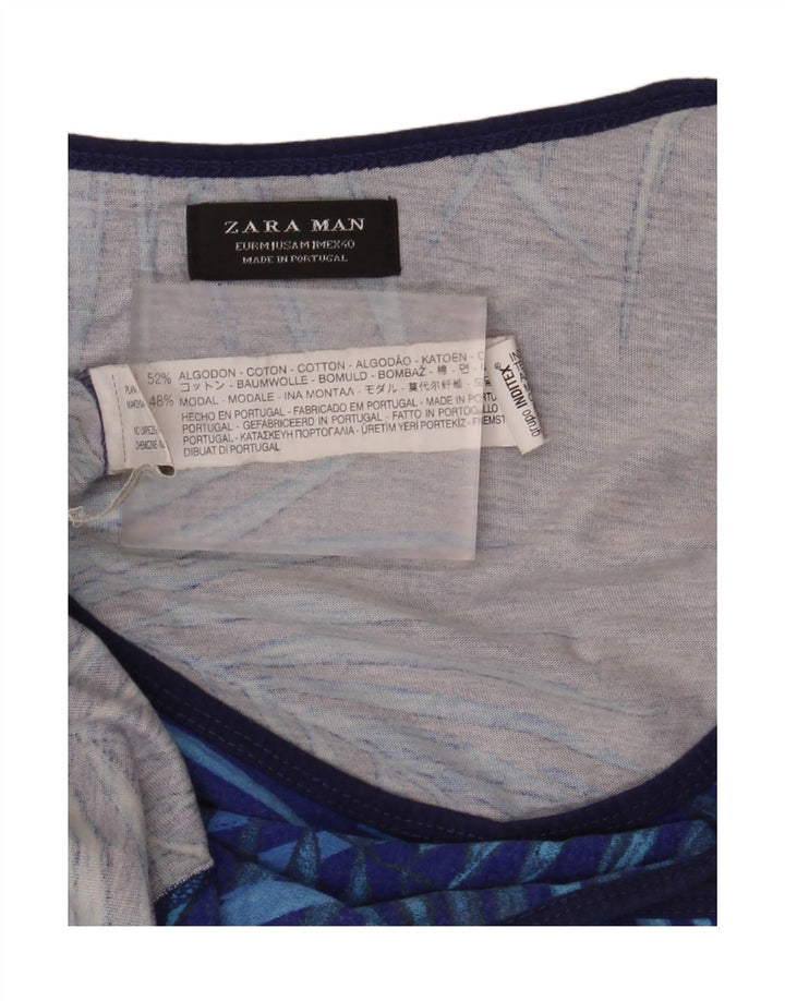 Zara Herren Grafik-Weste-Top aus mittelblauer, geblümter Baumwolle