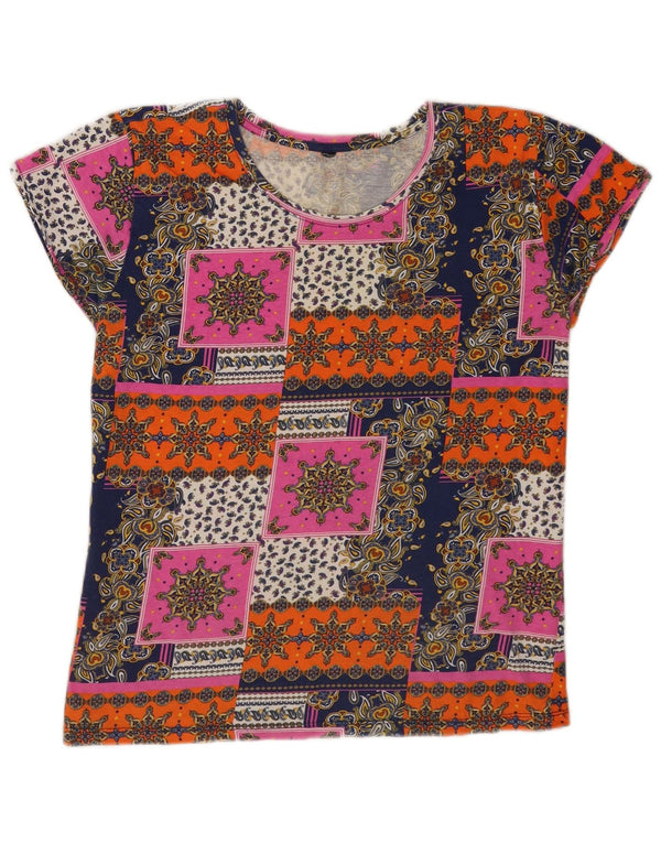 Vintage Damen Grafik T-Shirt Top UK 14 Medium Mehrfarbig Festival