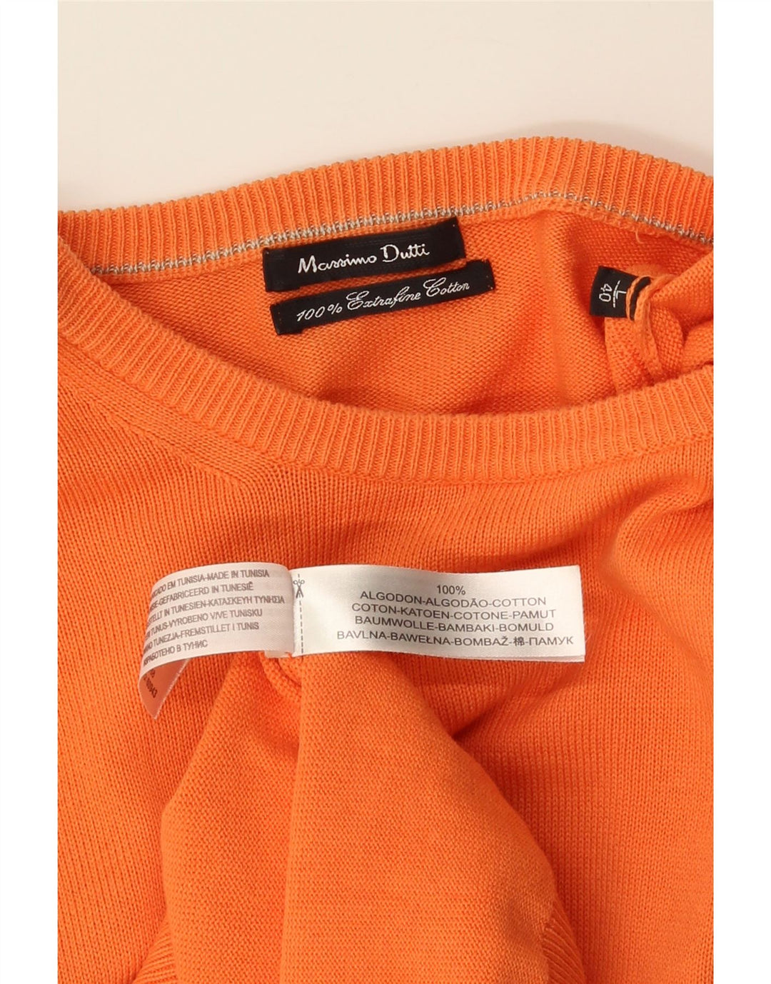 Massimo Dutti Herren-Pullover mit U-Boot-Ausschnitt, groß, orangefarbene Baumwolle