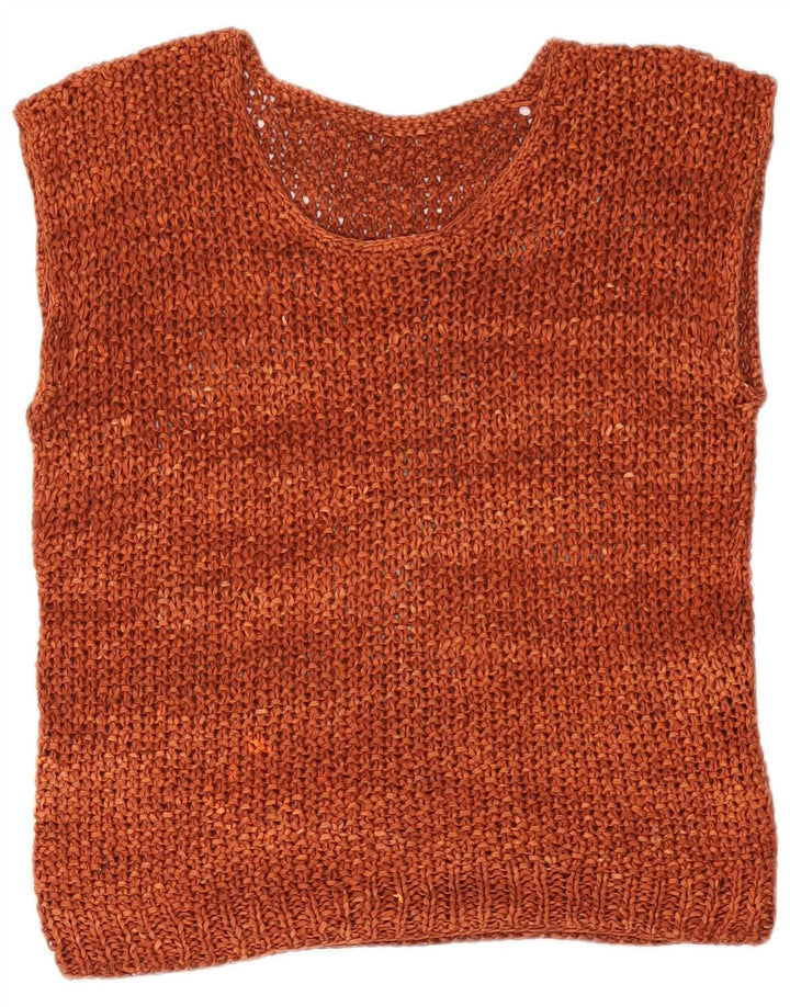 Vintage Damen Häkelweste Tank Top UK 12 Mittelbraun