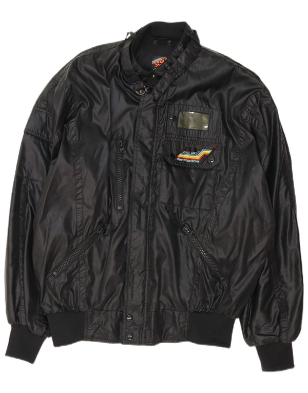 Vintage Herren Bomber Loose Fit Racer Jacke UK 40 Großes schwarzes Nylon