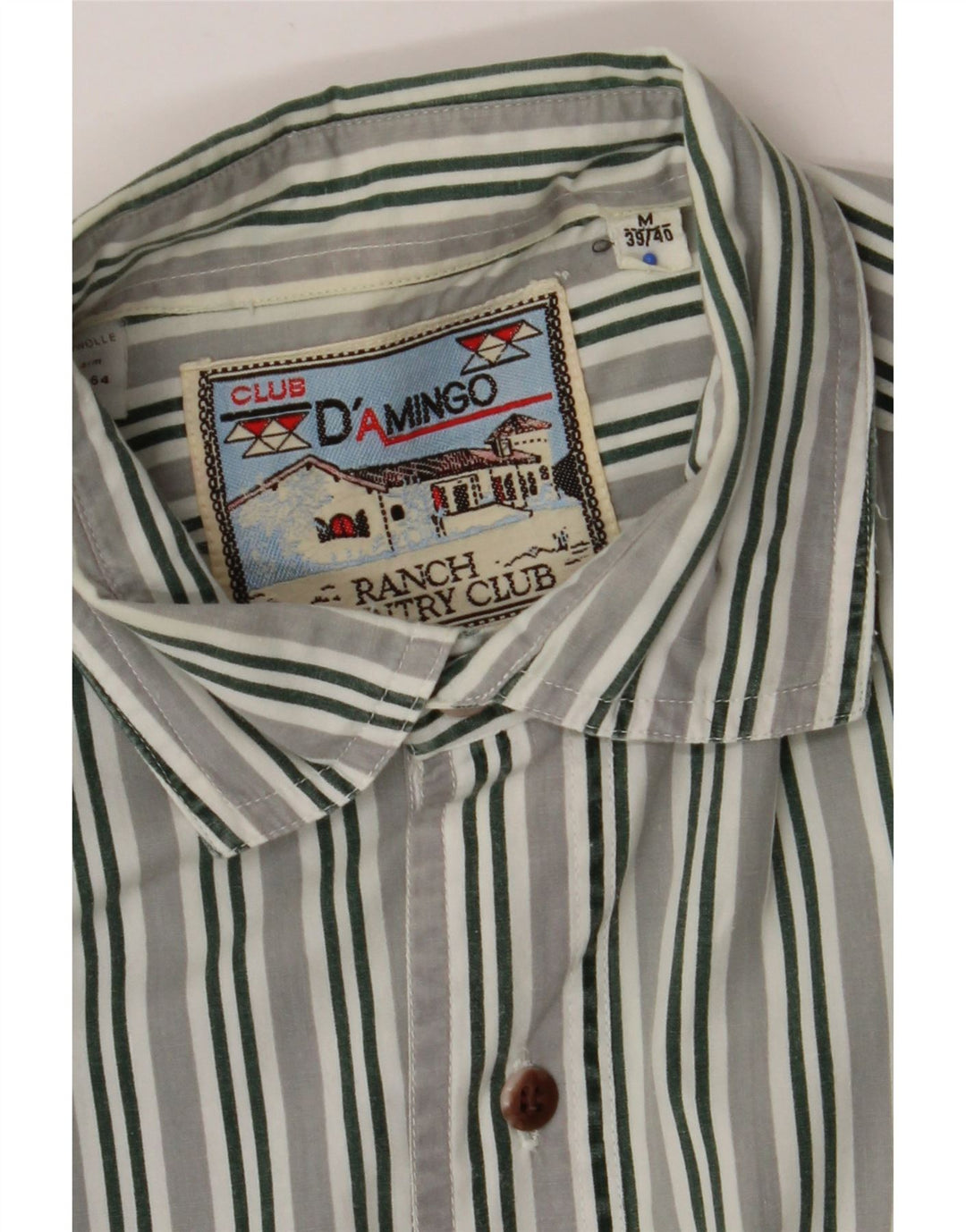 CLUB D'AMINGO Mens Shirt Size 39/40 Medium Green Striped Cotton Vintage Club D'Amingo and Second-Hand Club D'Amingo from Messina Hembry 