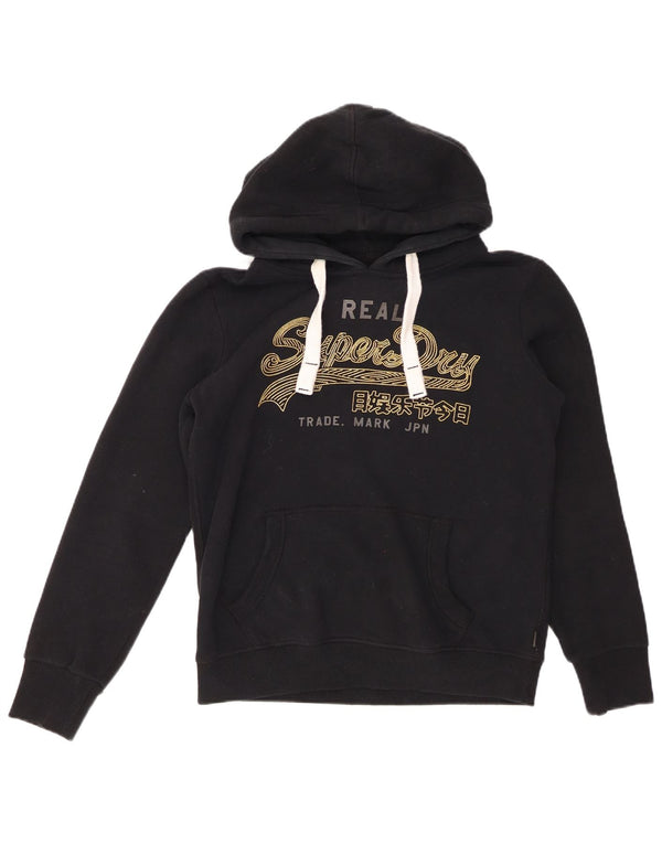 SUPERDRY Damen-Kapuzenpullover mit Grafik, UK 12, mittelschwarz, Baumwolle