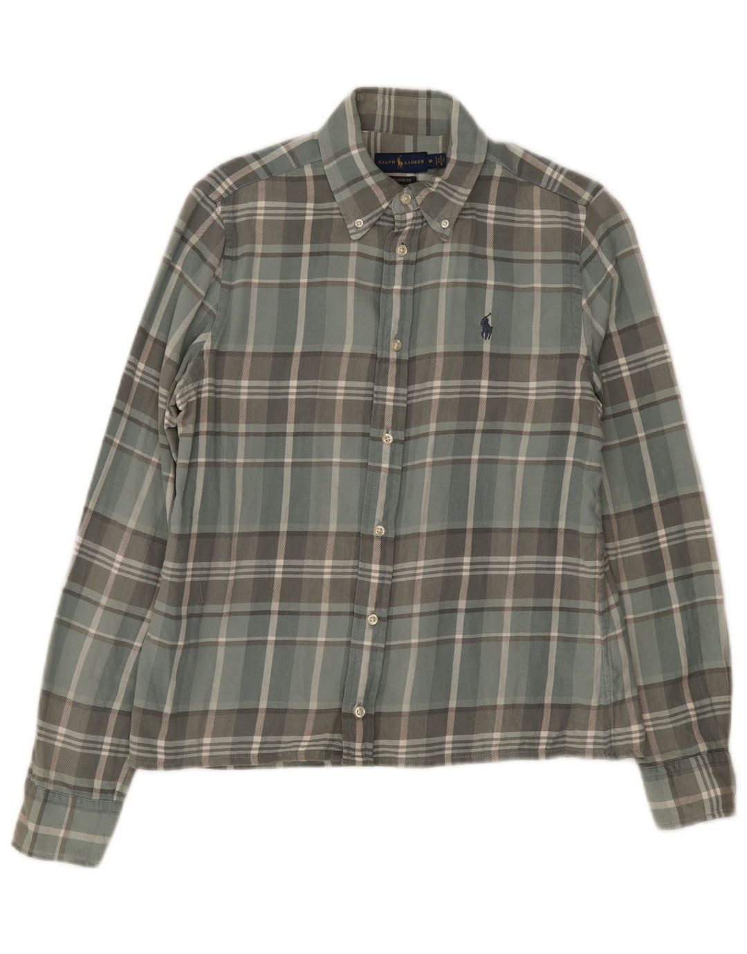 Ralph Lauren Herren-Flanellhemd mit klassischer Passform, mittelgrau karierte Baumwolle