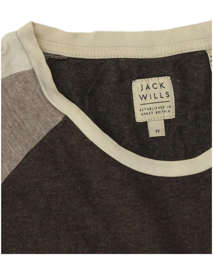 Jack Wills Herren-T-Shirt-Oberteil aus mittelschwarzer Colourblock-Baumwolle