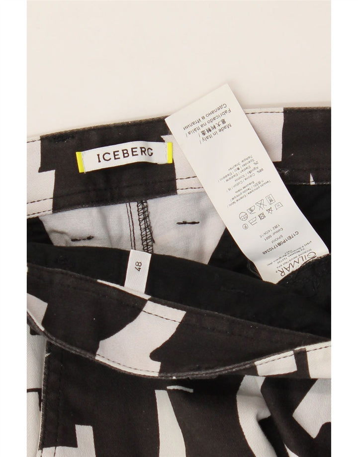 Iceberg Herren Bermudashorts IT 48 Medium W32 Schwarze geometrische Baumwolle