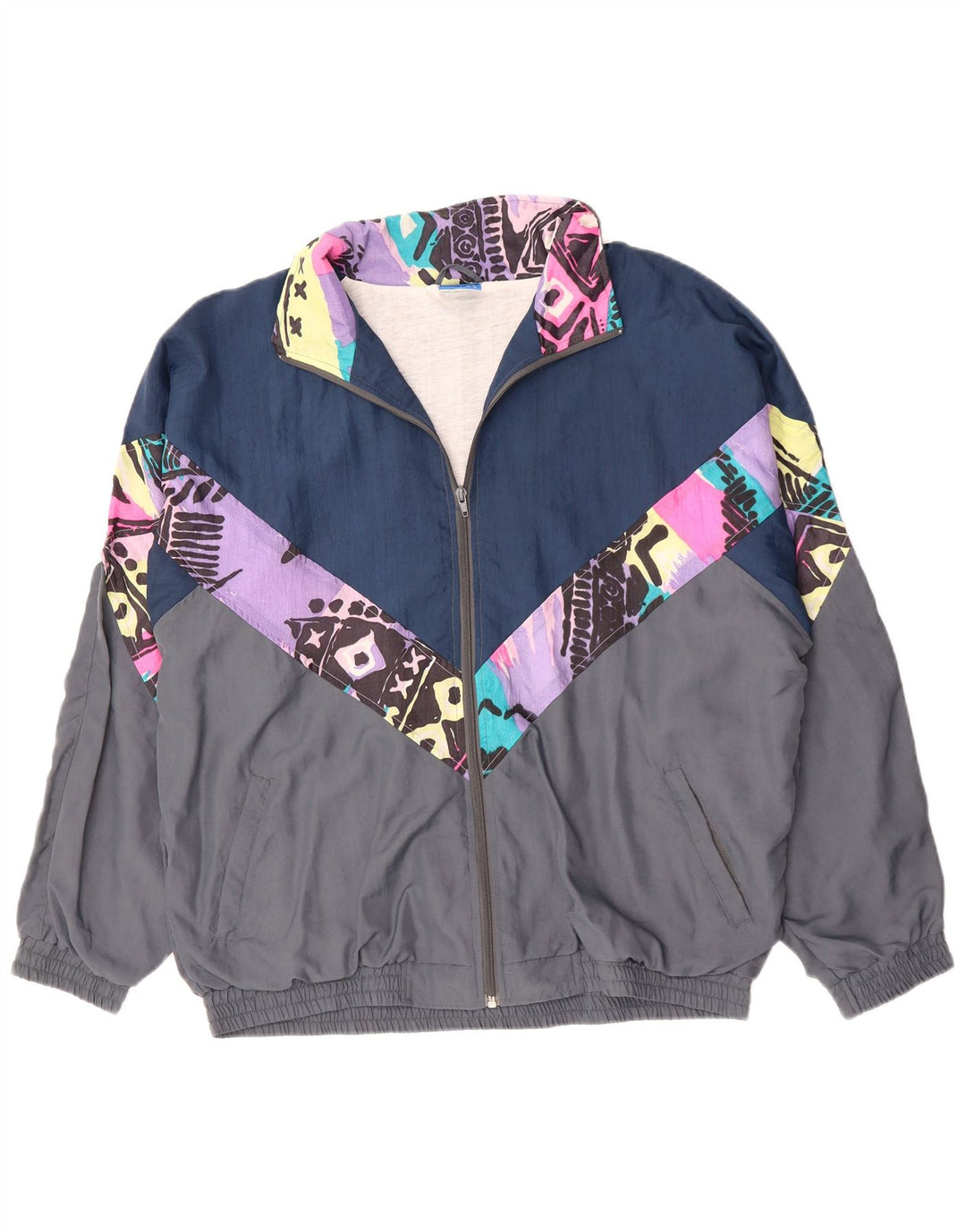 Vintage Herren Trainingsanzug Top Jacke XL Grau Colourblock Polyester 90er Jahre