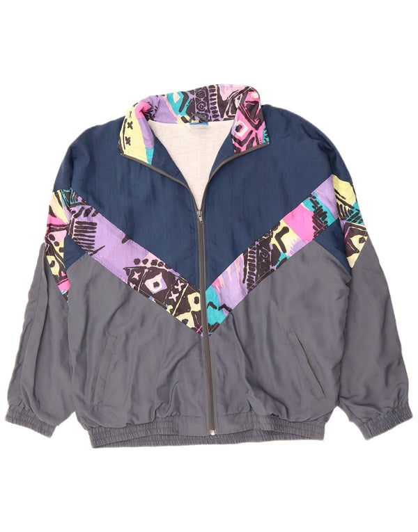 Vintage Herren Trainingsanzug Top Jacke XL Grau Colourblock Polyester 90er Jahre