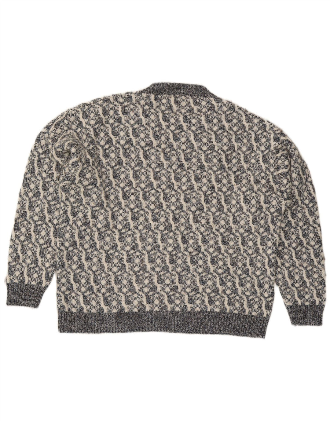 Vintage Herren V-Ausschnitt Pullover Pullover Große graue geometrische Wolle