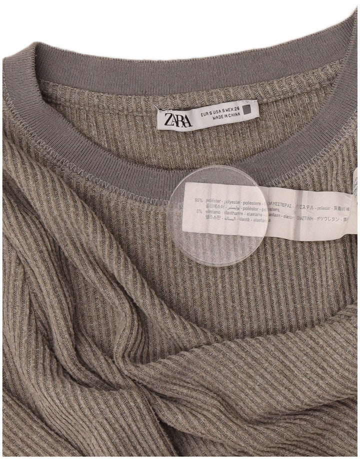 Zara Damen Top Langarm UK 10 Small Grau Polyester