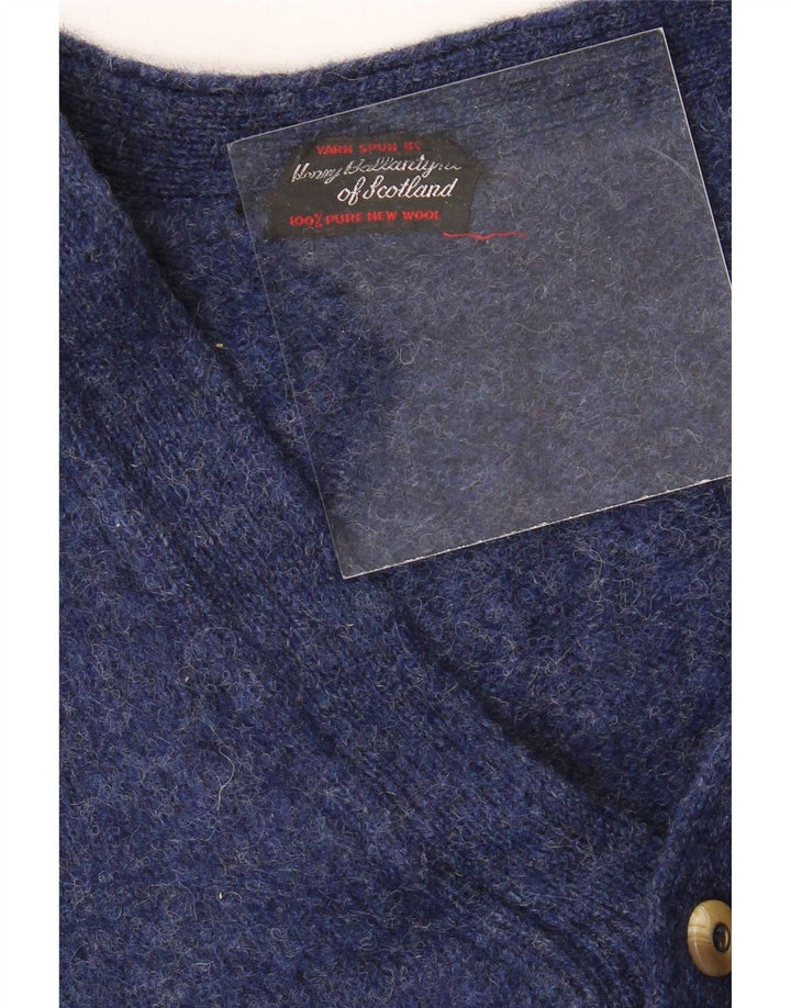 Vintage Herren Cardigan Pullover Medium Marineblau Schurwolle