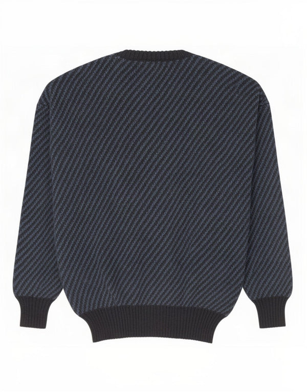 Vintage Damen Pullover mit U-Boot-Ausschnitt, UK 14, Mittelblau gestreift, Acryl