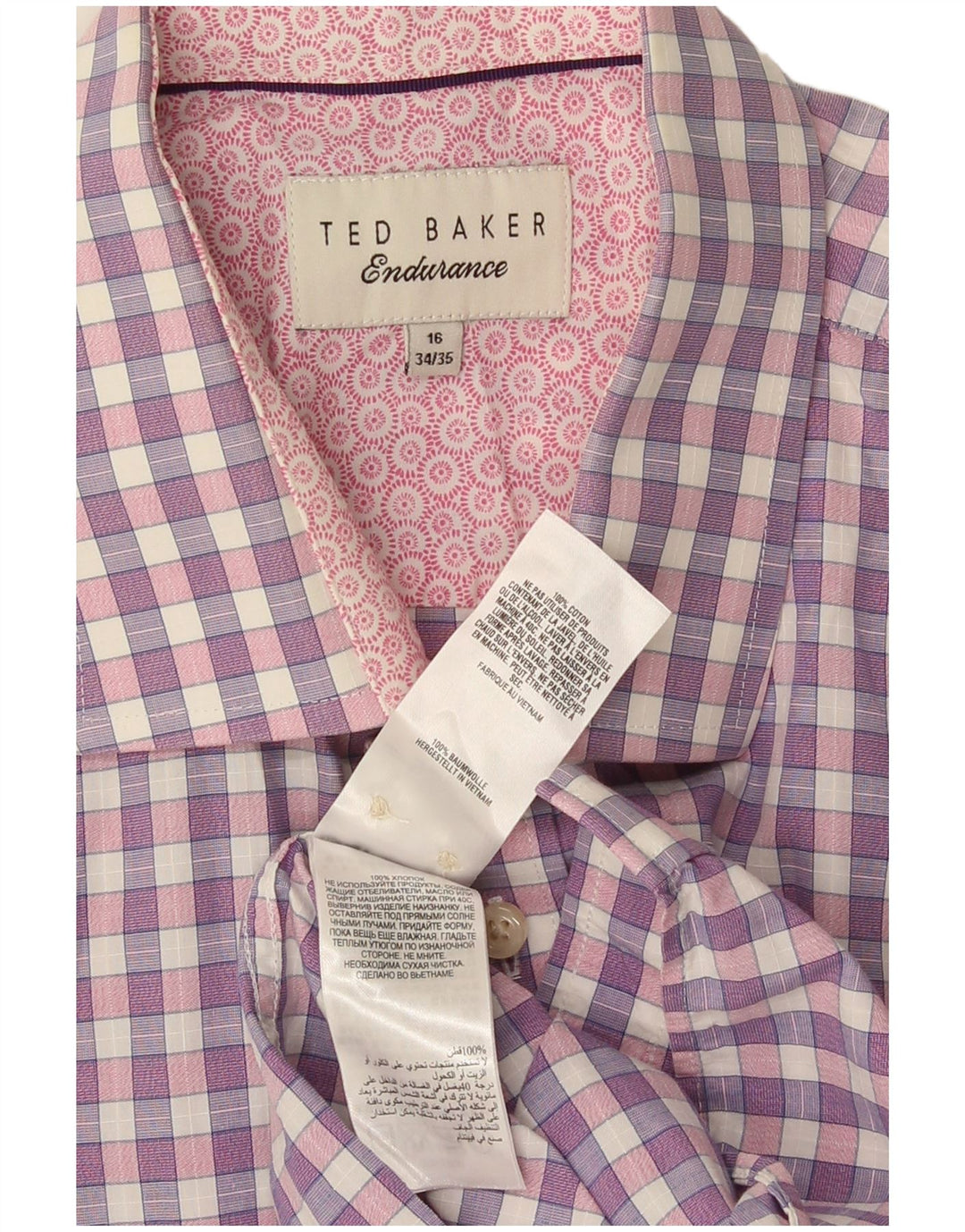 Ted Baker Herrenhemd, Größe 16, groß, lila kariert, Baumwolle