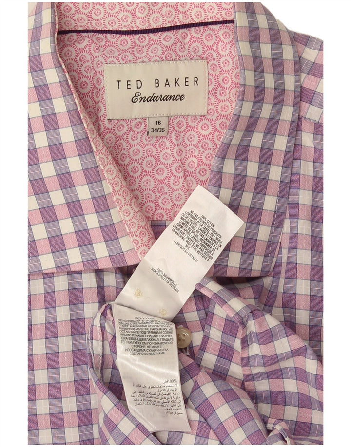 Ted Baker Herrenhemd, Größe 16, groß, lila kariert, Baumwolle