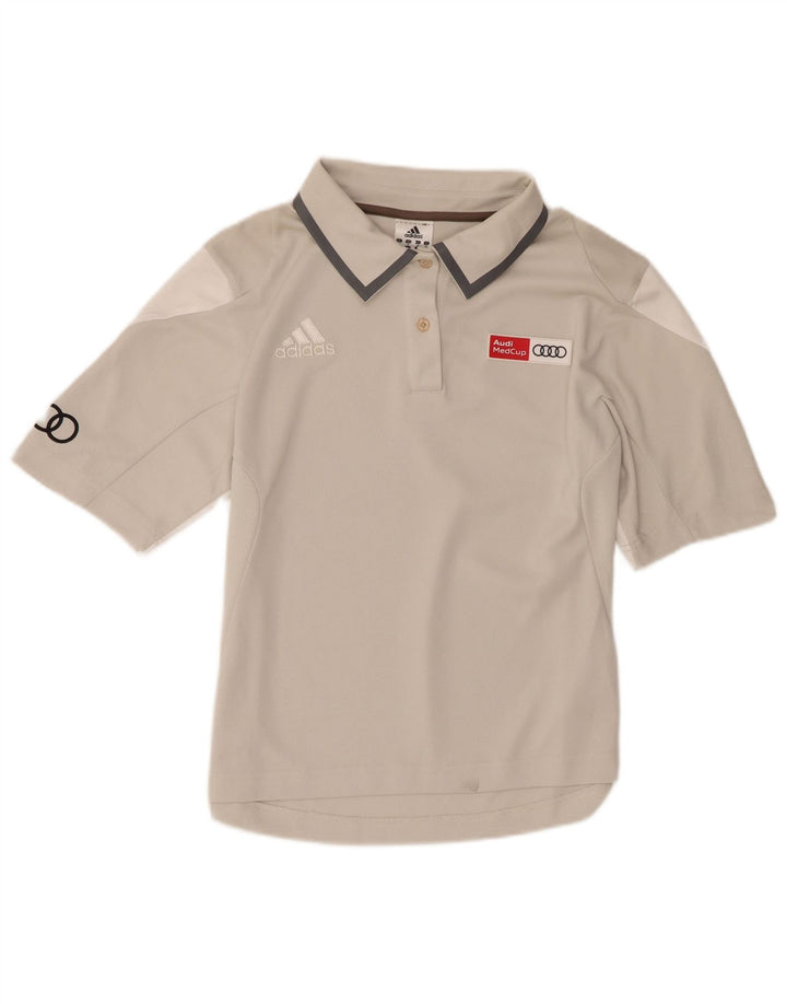 Adidas Damen Grafik-Poloshirt UK 14 Mittelgraues Polyester