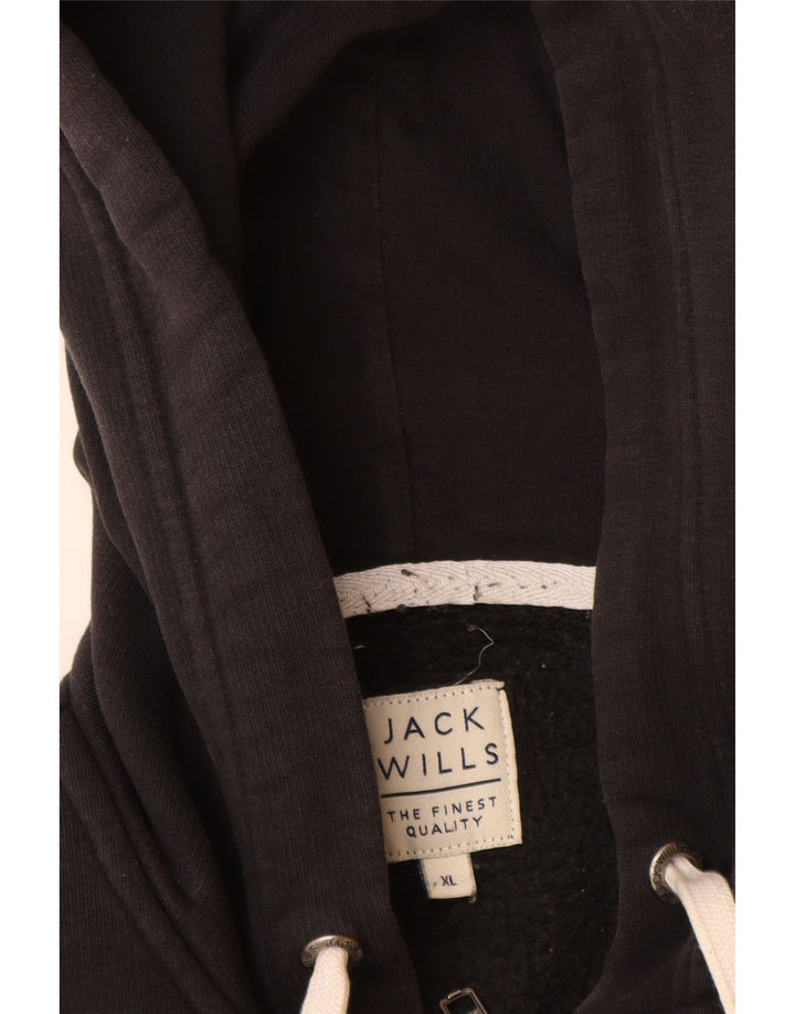 Jack Wills Herren-Kapuzenpullover mit grafischem Reißverschluss, XL, aus schwarzer Baumwolle