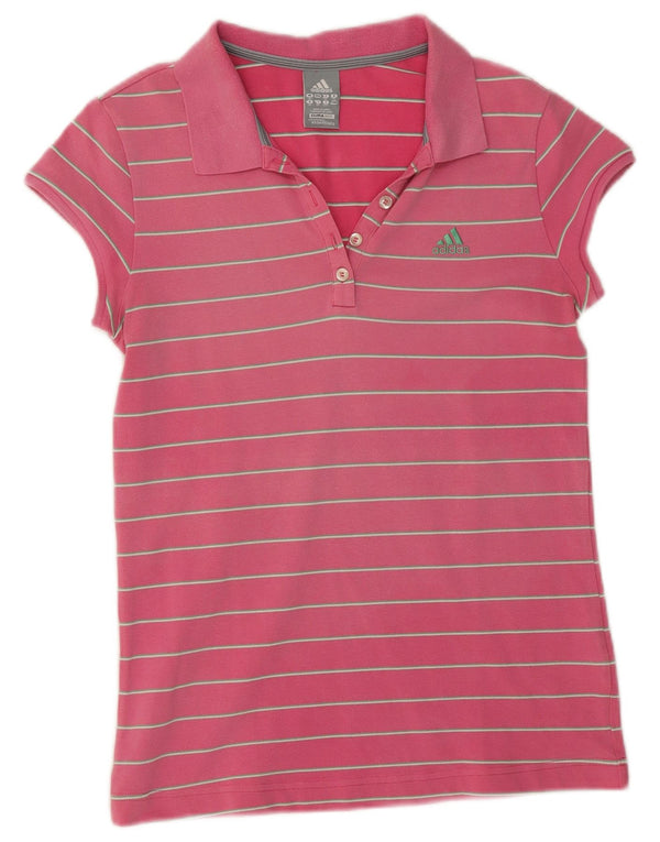 Adidas Damen Clima 365 Poloshirt UK 16 Große rosa Nadelstreifen-Baumwolle