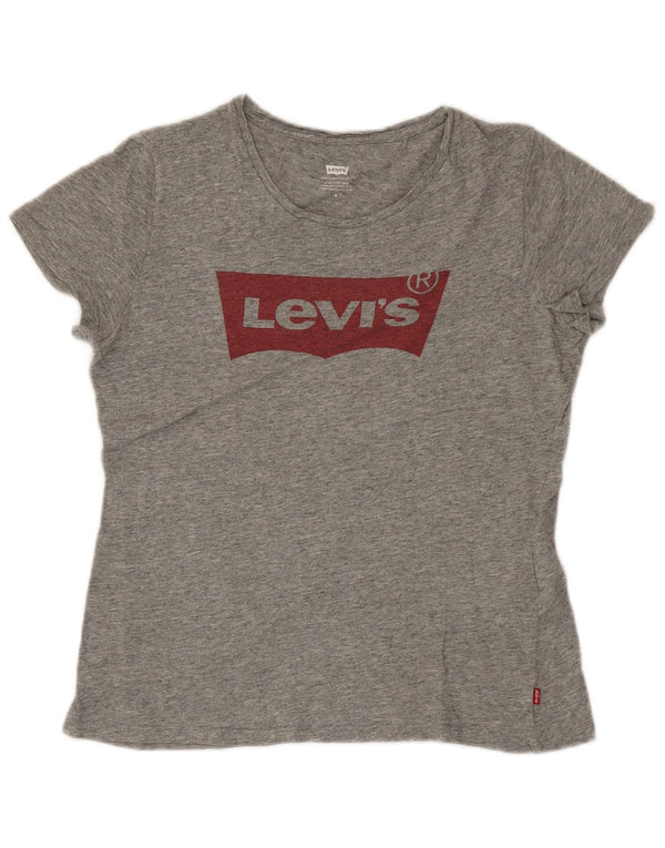Levi's Womens Graphic T-Shirt Top UK 12 Mittelgrau gefleckte Baumwolle