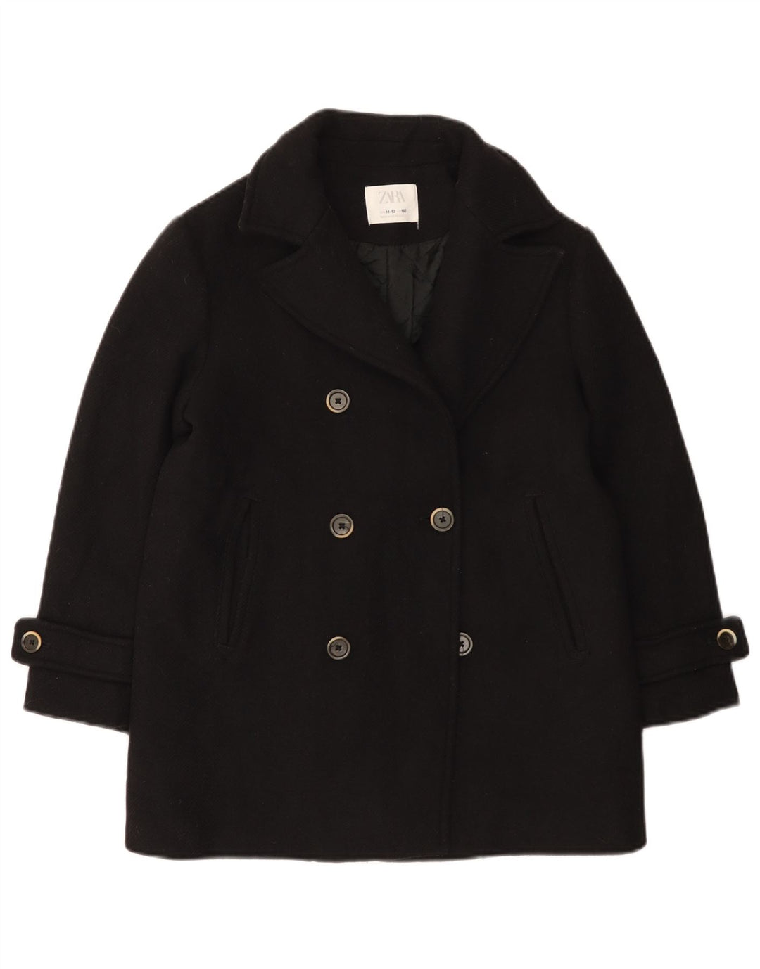 Zara Pea Coat für Mädchen, 11–12 Jahre, schwarze Wolle