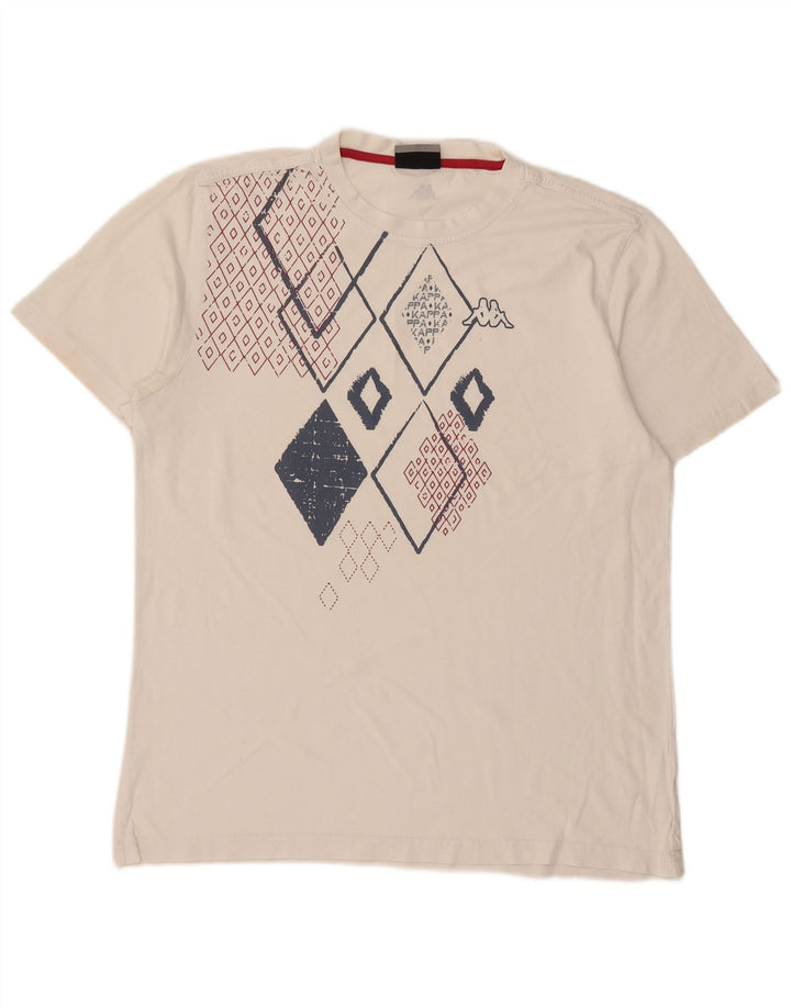 KAPPA Mens Graphic T-Shirt Top Large Off White Argyle/Diamond