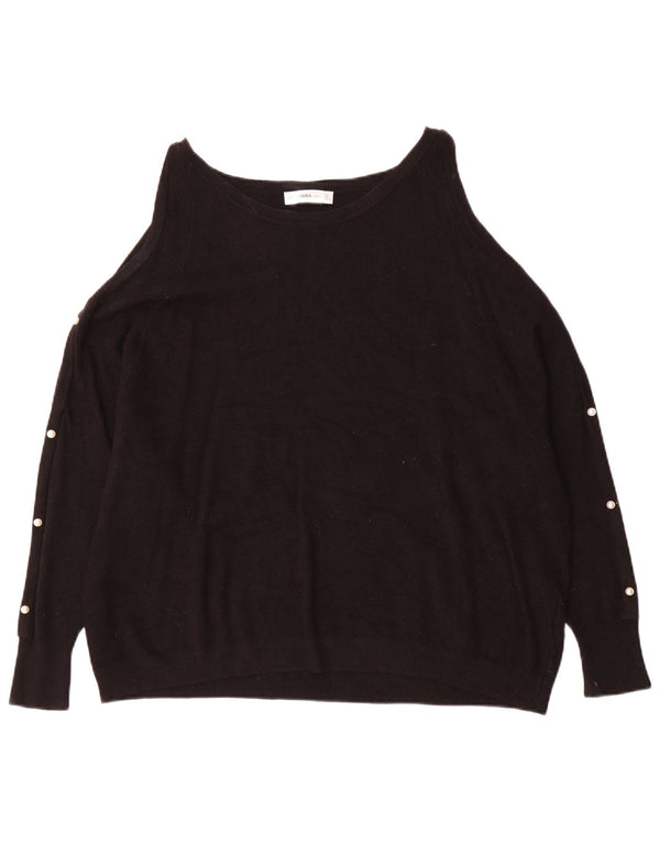 Zara Damen-Pullover, schulterfrei, U-Boot-Ausschnitt, Gr. 42, Größe L, Schwarz