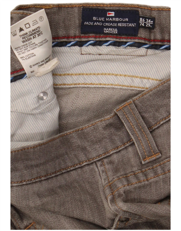 Marks & Spencer Herren Blue Harbor Straight Jeans W34 L29 Graue Baumwolle
