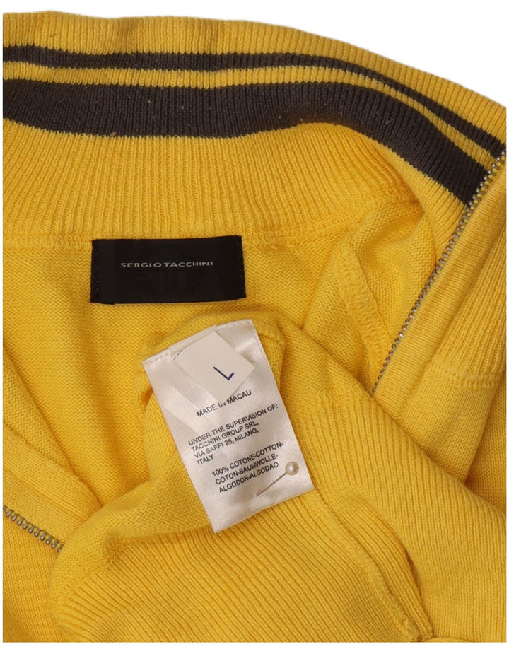 Sergio Tacchini Herren-Pullover mit Reißverschluss am Hals, große gelbe Baumwolle