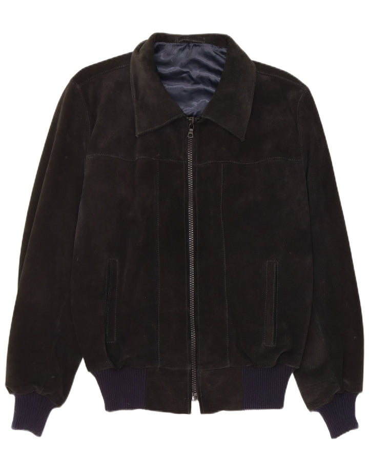 Vintage Herren Wildleder Bomberjacke UK 38 Mittelschwarzes Leder