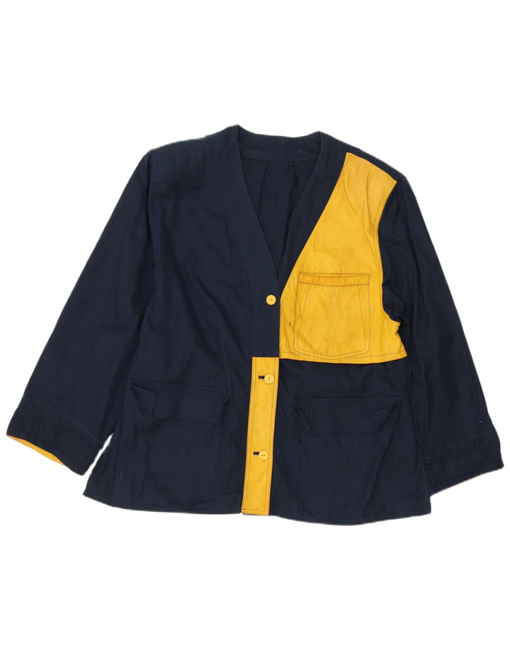 Vintage Damen Utility-Jacke UK 16 Large Marineblau Farbblock