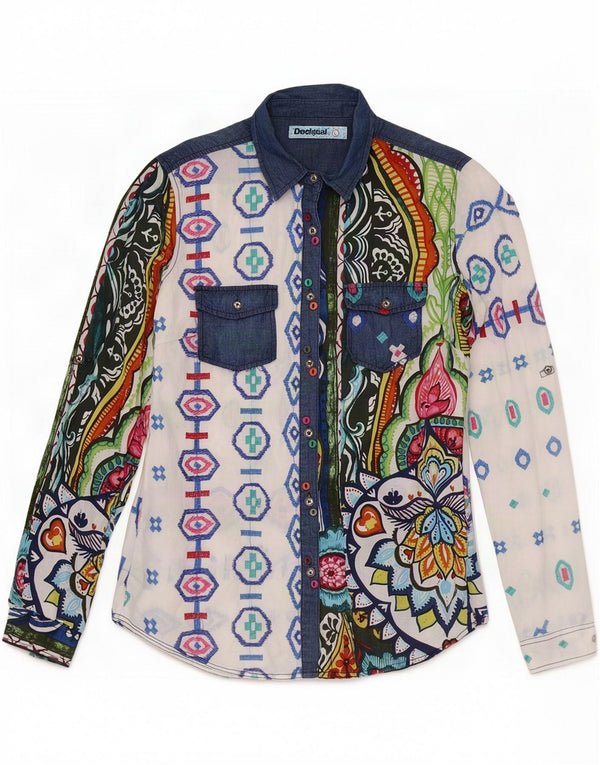 Desigual Womens Graphic Shirt UK 14 Large Mehrfarbig Geometrisch