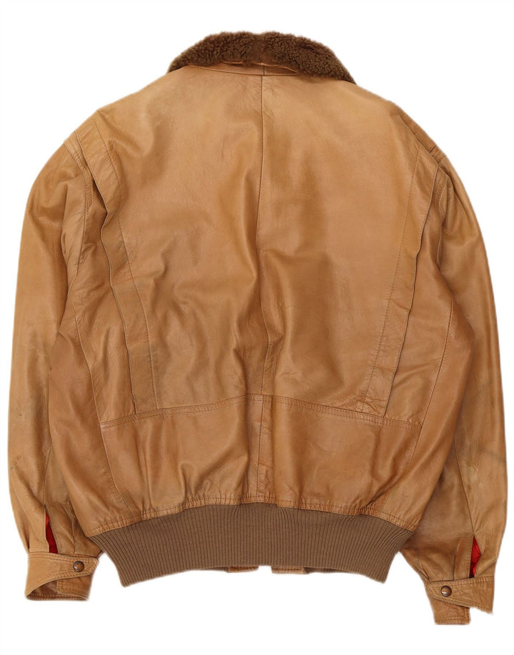 Maren Herren Lederjacke IT 54 2XL Beige Colourblock Leder