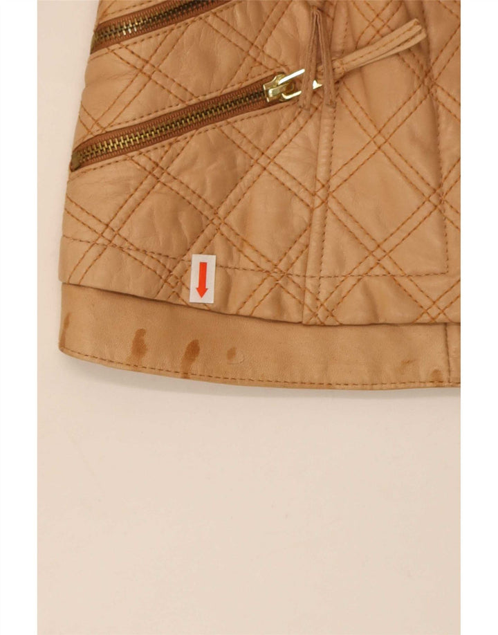 Zara Damen Crop Kunstleder Steppjacke UK 8 Small Beige Polyester