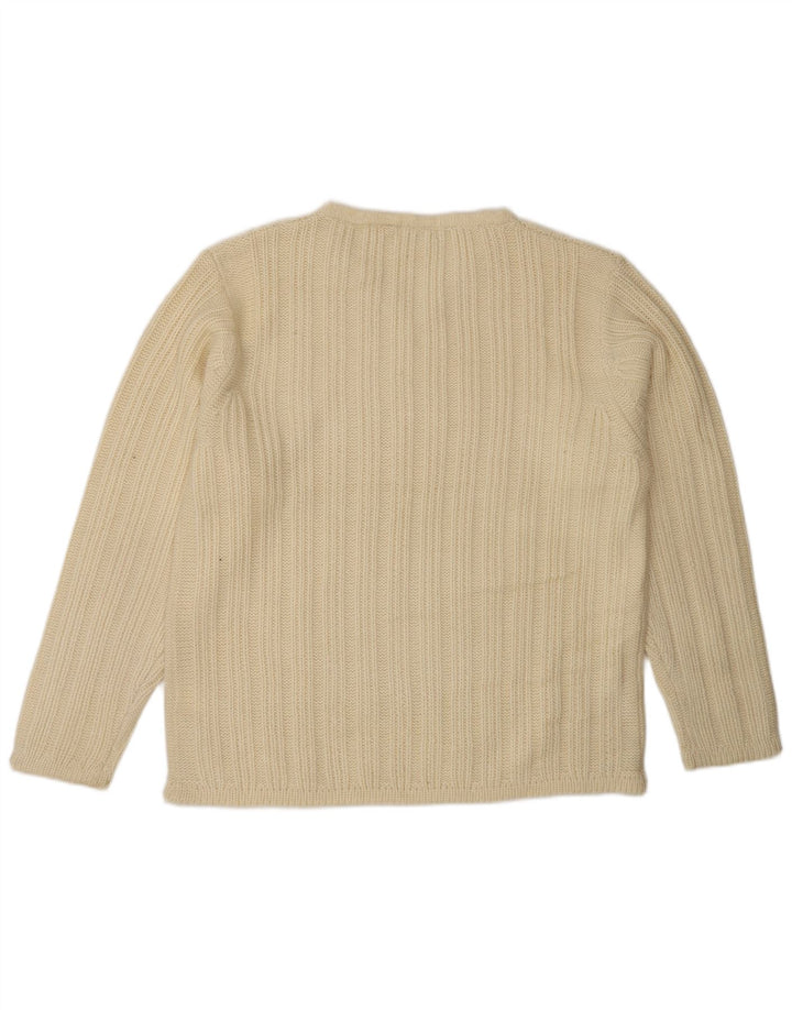 VINTAGE Herren-Pullover mit V-Ausschnitt, groß, aus weißer Wolle