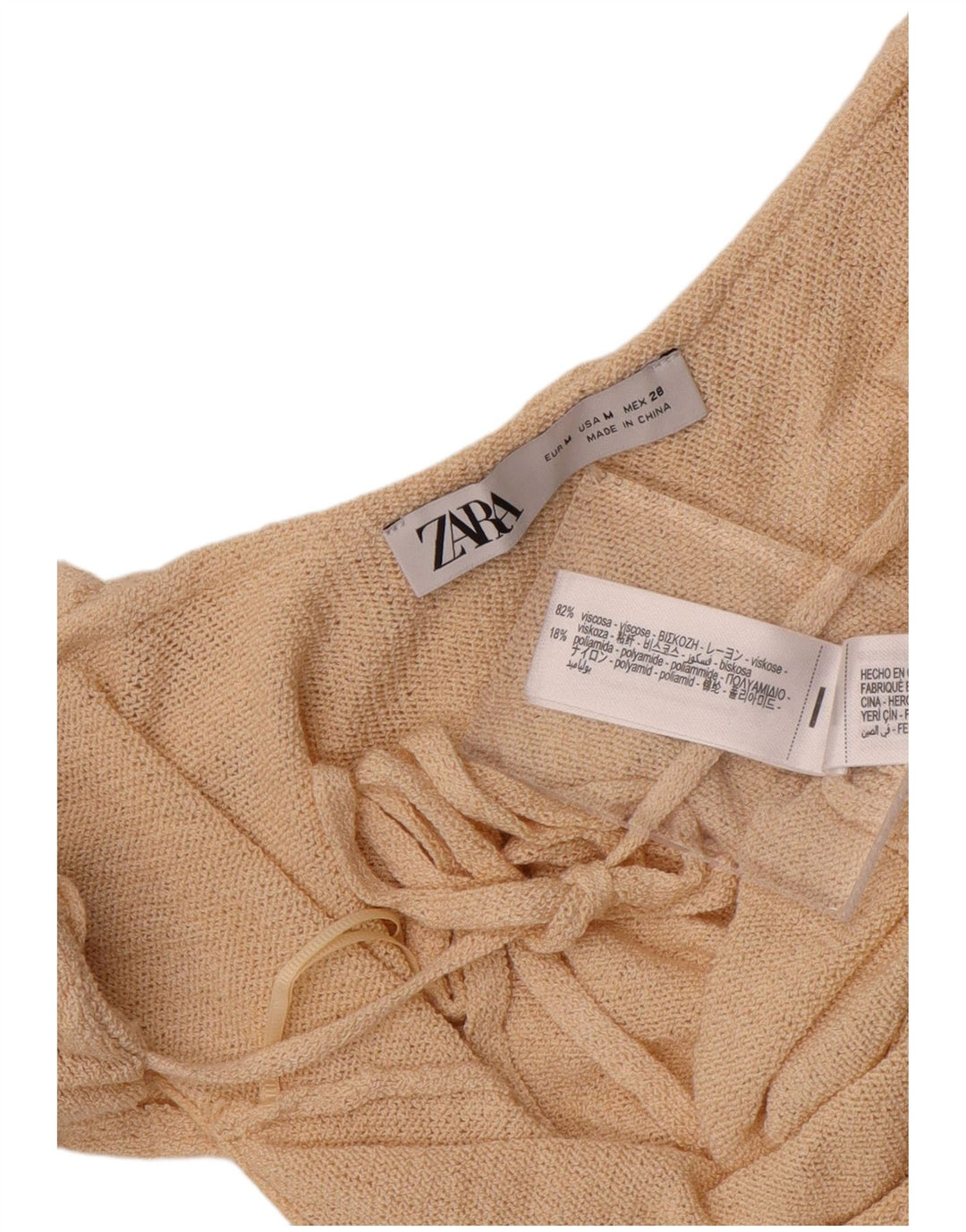 Zara Damen Crop Off Shoulder Top UK 12 Mittelbeige Viskose