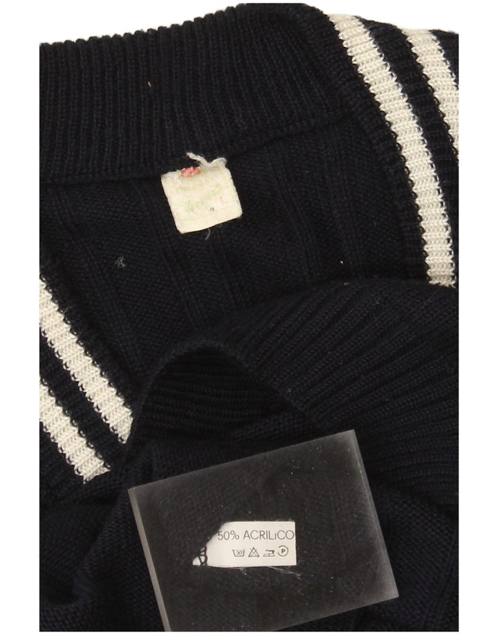 Vintage Herren Pullover mit V-Ausschnitt, groß, marineblau, Acryl