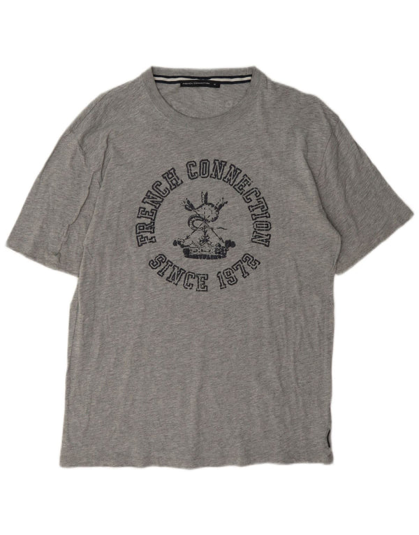 French Connection Herren-T-Shirt mit Grafik, mittelgrau gesprenkelte Baumwolle