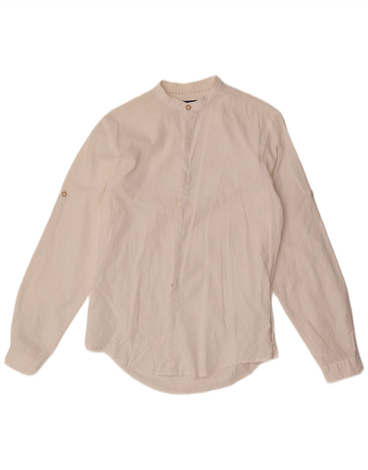Zara Herren Slim Fit Hemd Small Weiß Leinen