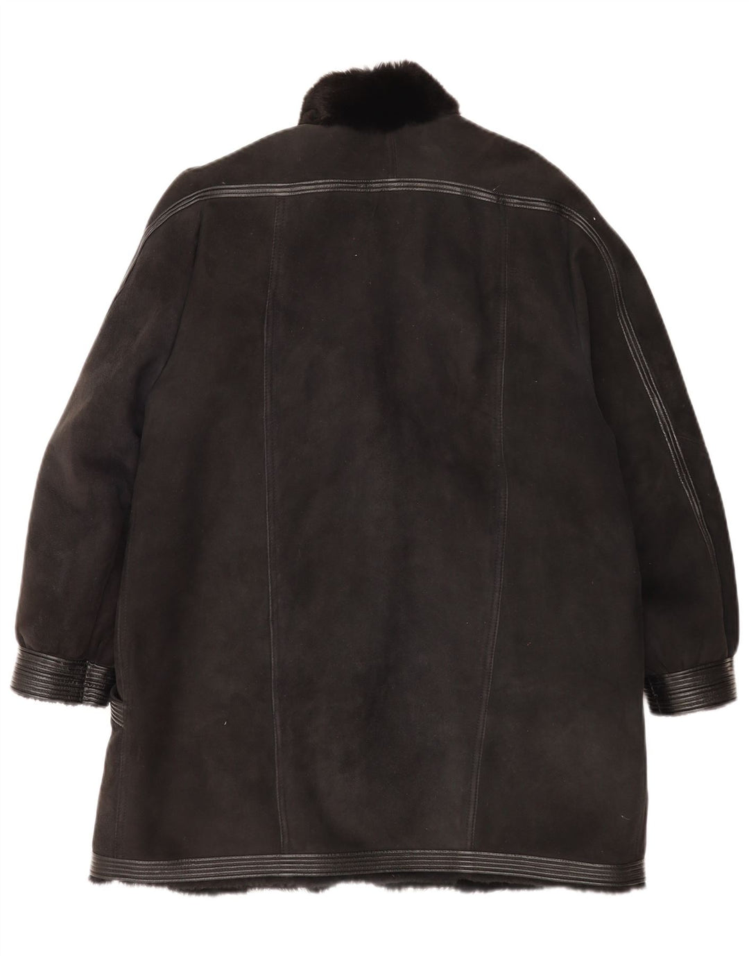Vintage Damen Shearling Mantel UK 16 Large Schwarz