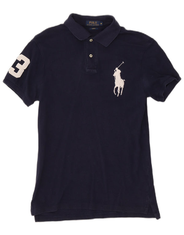 Polo Ralph Lauren Herren-Poloshirt mit Grafik, schmale Passform, mittelmarineblaue Baumwolle