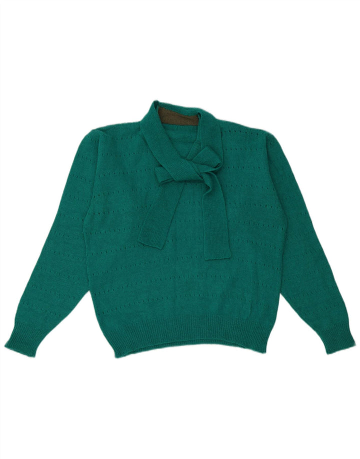 Vintage Damen V-Ausschnitt Pullover Pullover UK 14 Mittelgrün