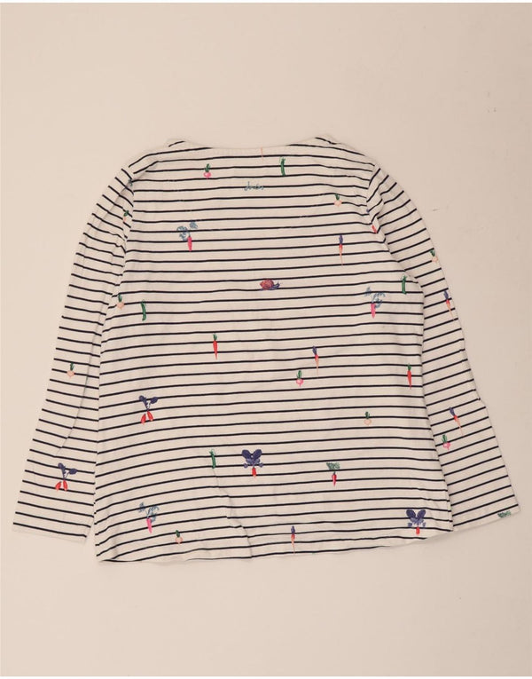 Joules Damen-Top, langärmlig, UK 16, Größe L, weiß gestreift, Baumwolle