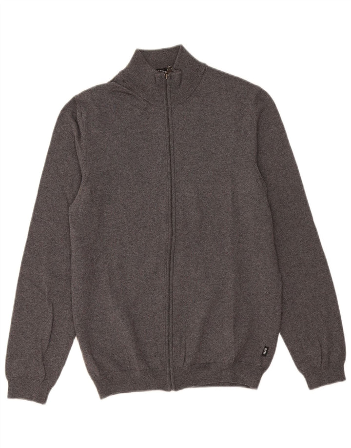 Hugo Boss Slim-Fit-Cardigan für Herren aus mittelgrauer Merinowolle