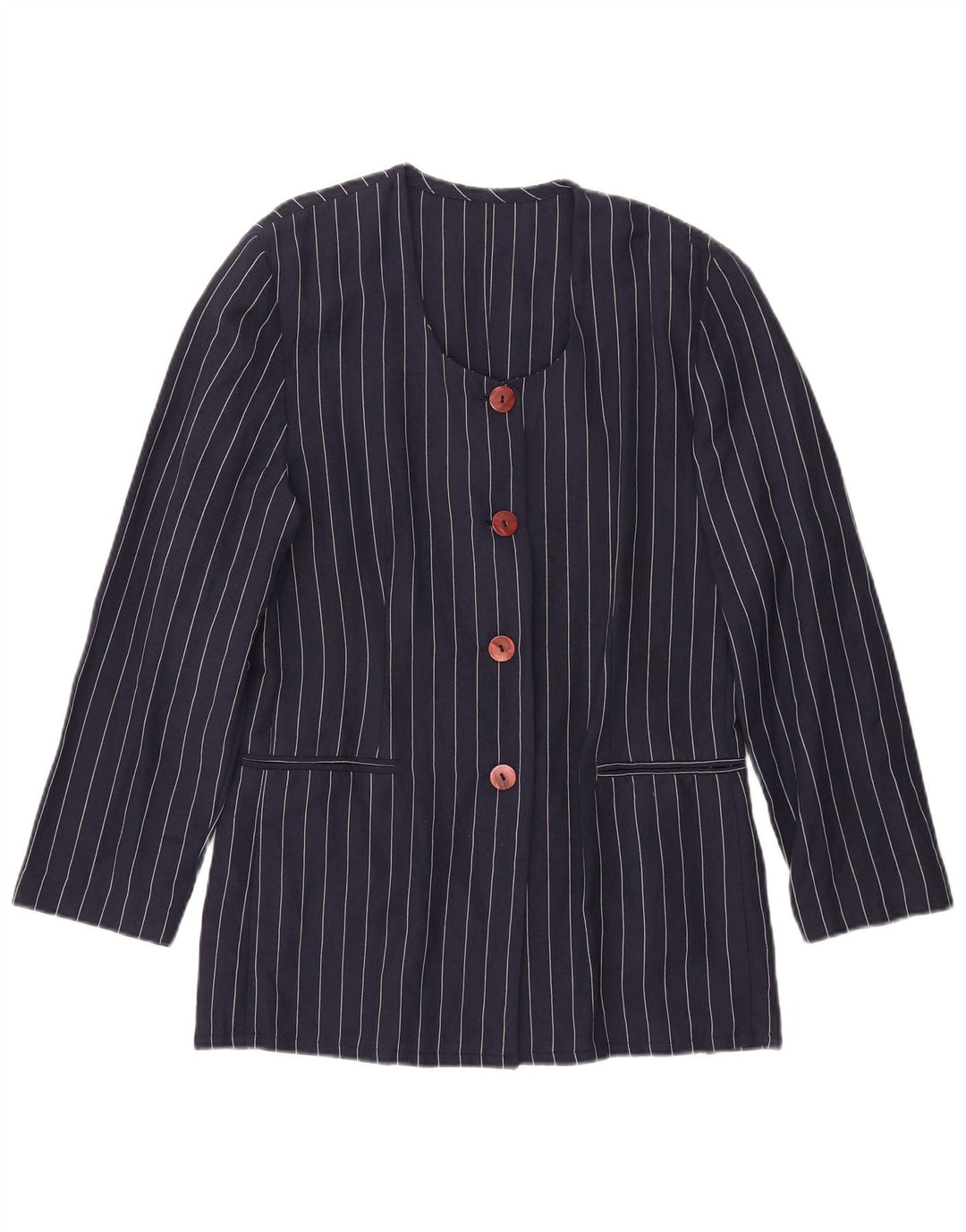 Vintage Damen 4-Knopf-Blazerjacke IT 44 Mittelmarineblau gestreift