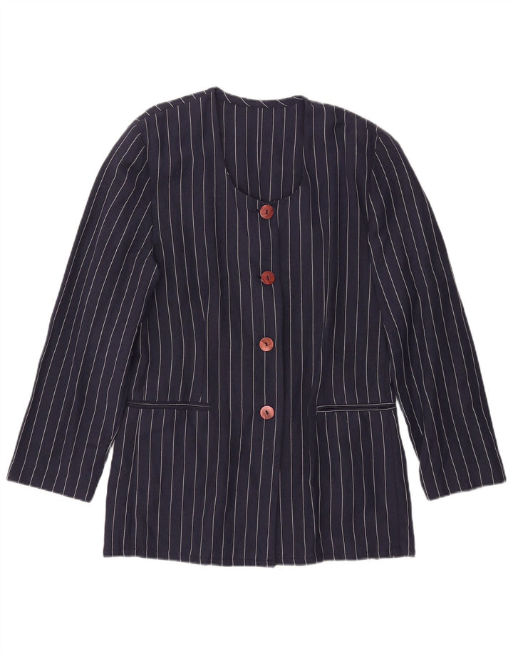 Vintage Damen 4-Knopf-Blazerjacke IT 44 Mittelmarineblau gestreift