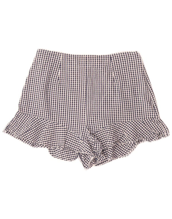 Zara Damen-Shorts mit hoher Taille, lässig, Größe S, W26, blaues Gingham