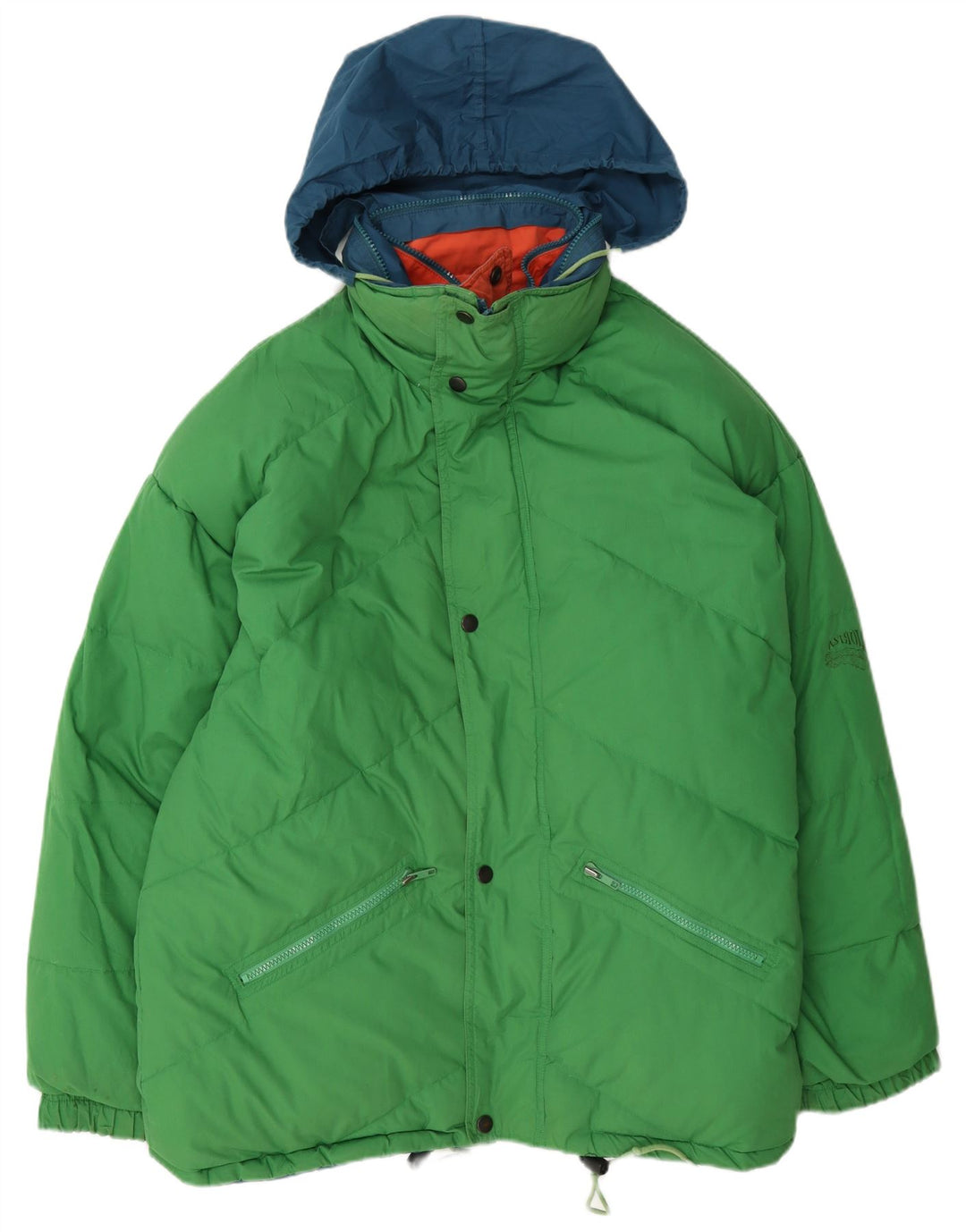 Astrolabio Wattierte Herrenjacke mit Kapuze, UK 38, Mittelgrün, Farbblock