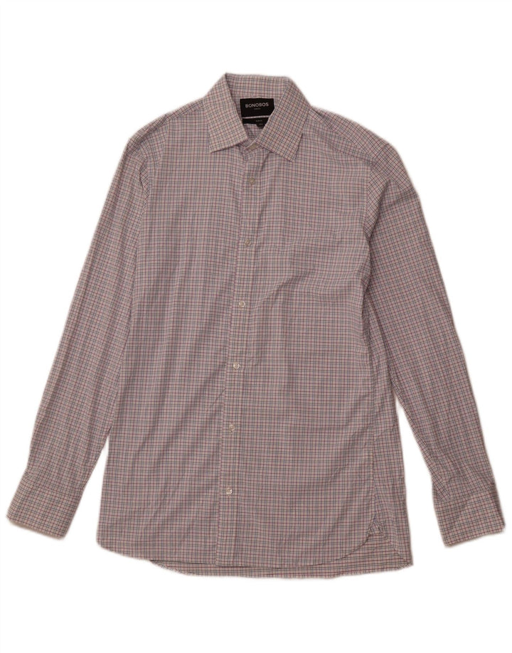 BONOBOS Slim-Fit-Hemd für Herren, Größe 15 1/2, mittelrosa, kariertes Nylon