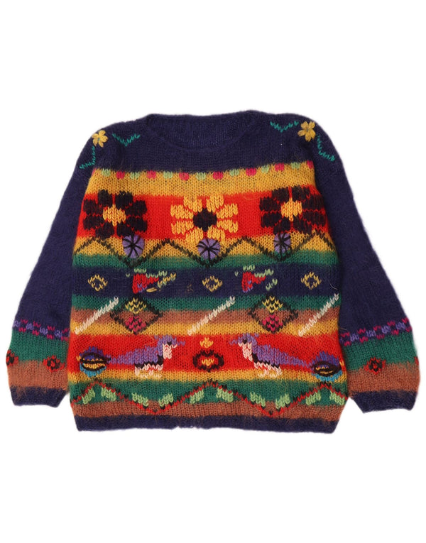 Vintage Damen Pullover mit U-Boot-Ausschnitt, UK 16, groß, mehrfarbig gestreift